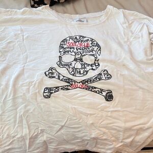 SoulCycle White Crew Neck Sweater with Skull Design